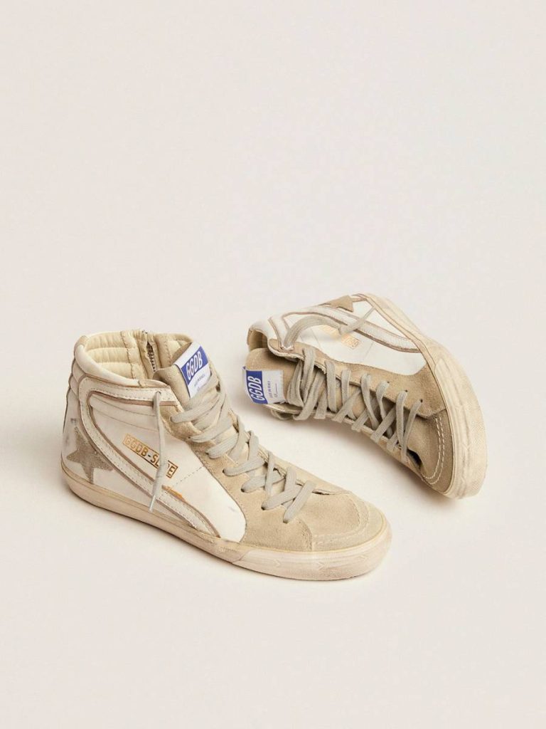 Women's Slide With Ice-Gray Suede Star And White Flash White Golden Goose Slide Women