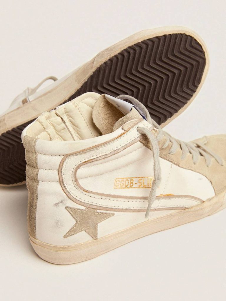 Women's Slide With Ice-Gray Suede Star And White Flash White Golden Goose Slide Women