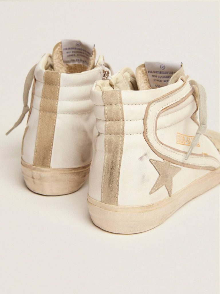 Women's Slide With Ice-Gray Suede Star And White Flash White Golden Goose Slide Women