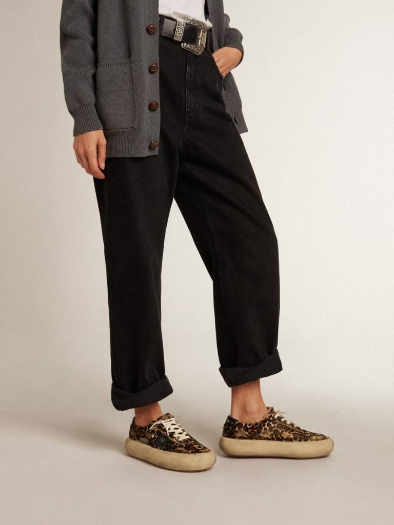 Women's Space-Star In Leopard Print Pony Skin With Black Star Space-Star Golden Goose Women