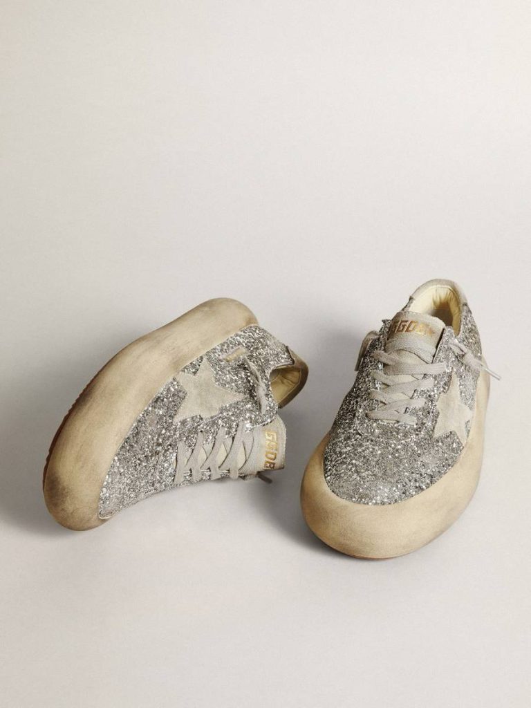 Women's Space-Star In Silver Glitter With Ice-Gray Star Space-Star Golden Goose Women