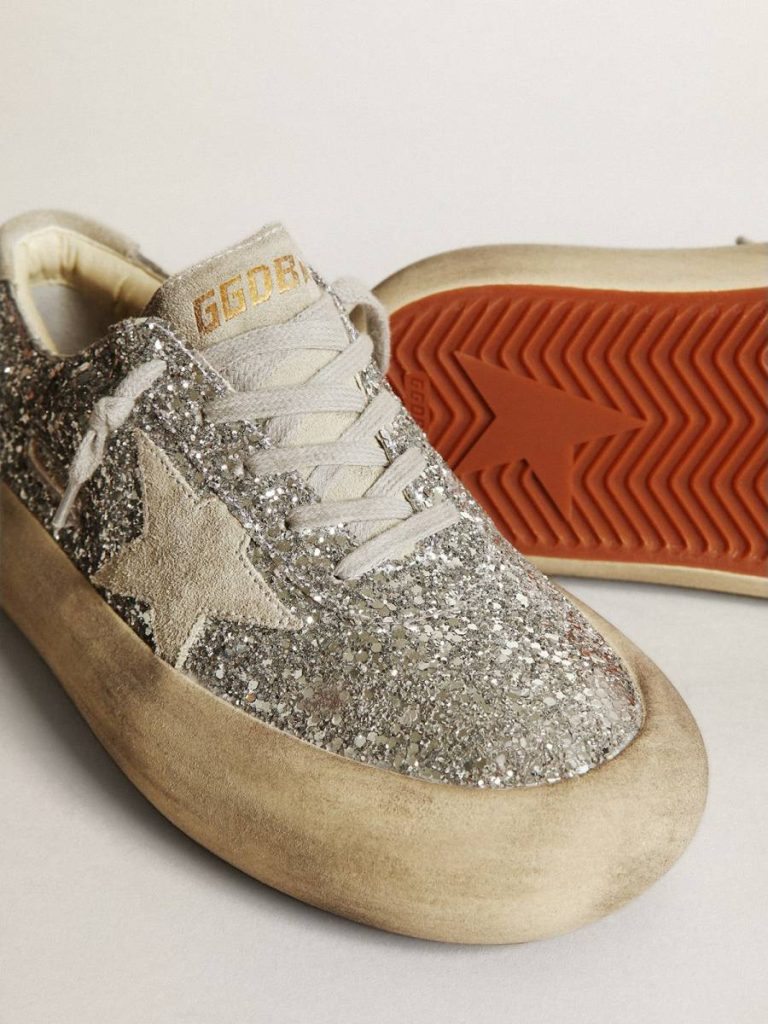 Women's Space-Star In Silver Glitter With Ice-Gray Star Space-Star Golden Goose Women