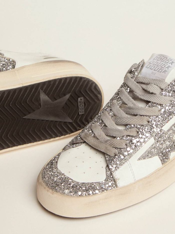 Women's Stardan In White Leather And Glitter White And Silver Women Stardan Golden Goose