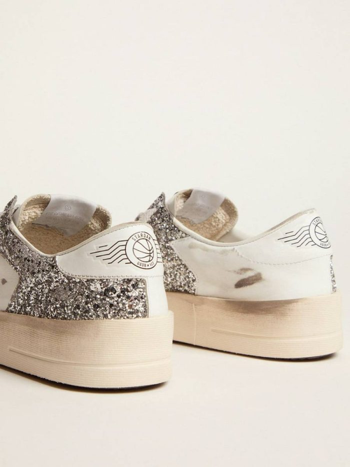 Women's Stardan In White Leather And Glitter White And Silver Women Stardan Golden Goose