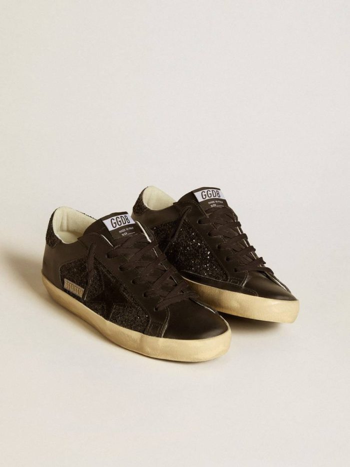 Women's Super-Star In Black Glitter With Black Suede Star And Leather Inserts Women Super-Star Golden Goose