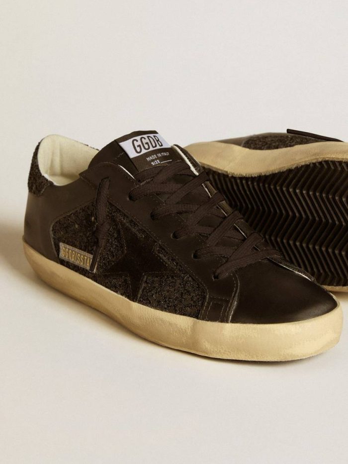 Women's Super-Star In Black Glitter With Black Suede Star And Leather Inserts Women Super-Star Golden Goose