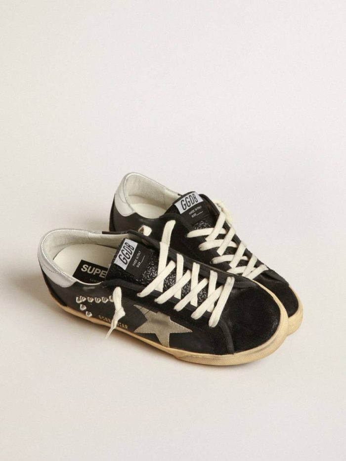 Women’s Super-Star In Black Leather And Suede With Silver Studs Golden Goose Super-Star Women
