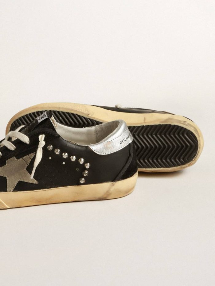 Women’s Super-Star In Black Leather And Suede With Silver Studs Golden Goose Super-Star Women
