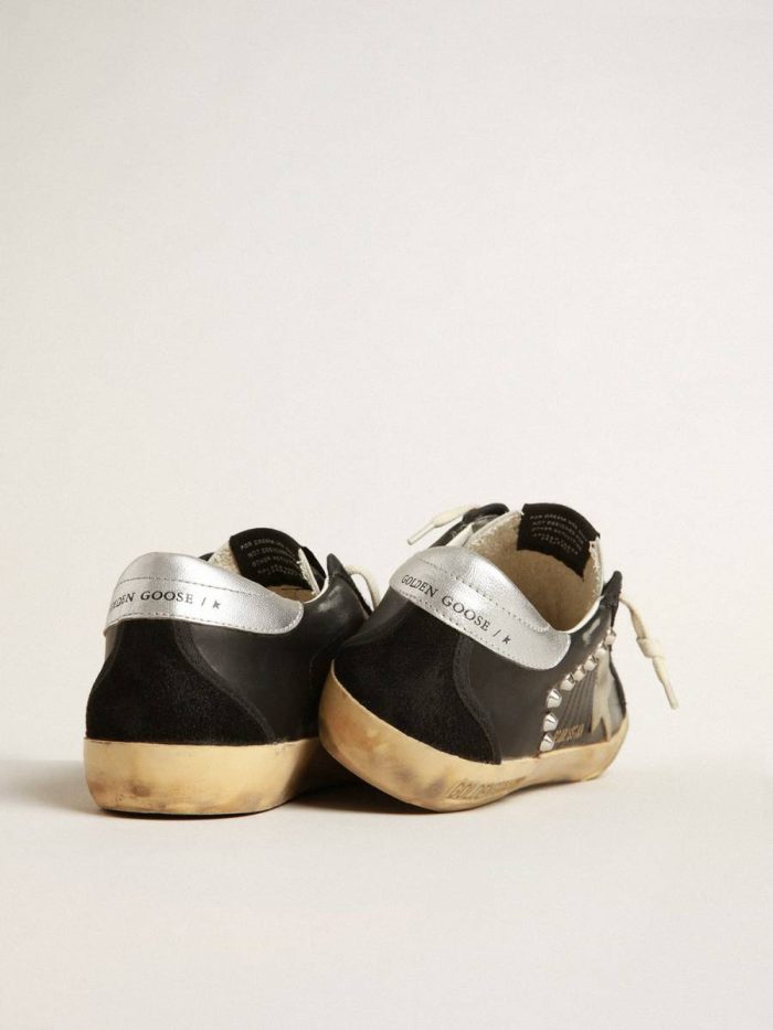 Women’s Super-Star In Black Leather And Suede With Silver Studs Golden Goose Super-Star Women