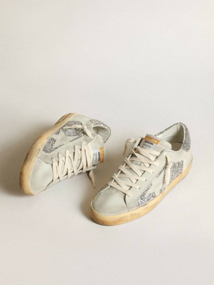 Women's Super-Star In Silver Glitter With Ice-Gray Star And Inserts Golden Goose Women Super-Star