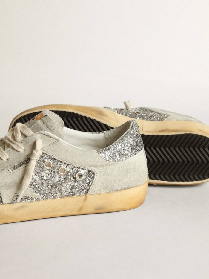 Women's Super-Star In Silver Glitter With Ice-Gray Star And Inserts Golden Goose Women Super-Star