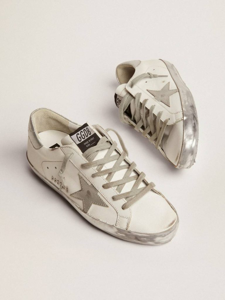 Women's Super-Star With Silver Sparkle Foxing And Metal Stud Lettering Super-Star Golden Goose Women