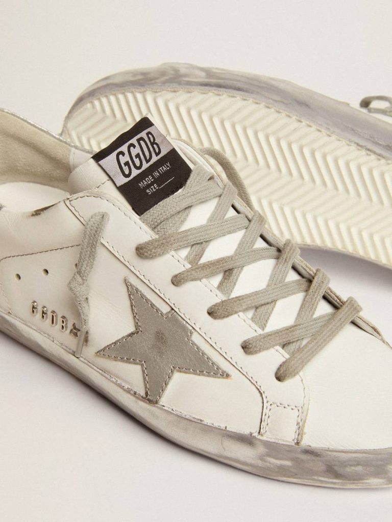Women's Super-Star With Silver Sparkle Foxing And Metal Stud Lettering Super-Star Golden Goose Women