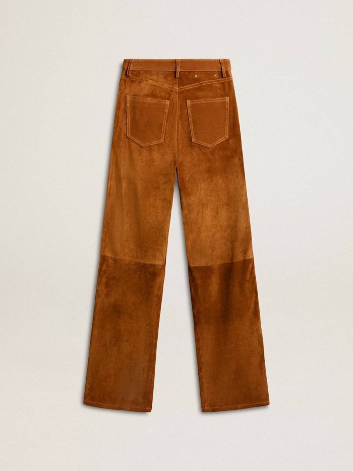 Women's Tobacco-Colored Split Leather Pants Tobacco Golden Goose Jeans & Pants Women