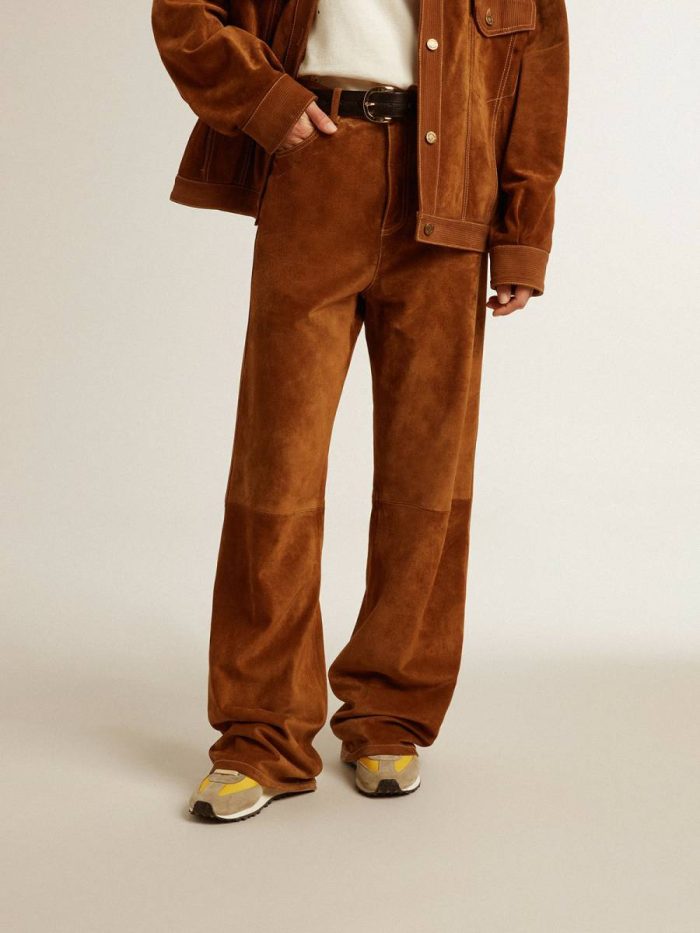 Women's Tobacco-Colored Split Leather Pants Tobacco Golden Goose Jeans & Pants Women