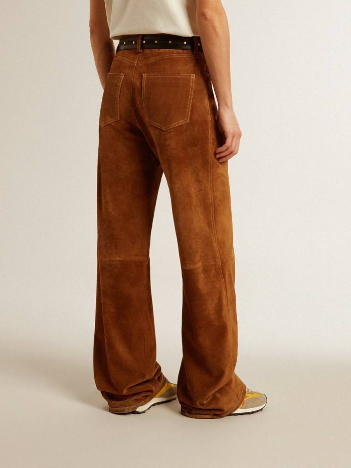 Women's Tobacco-Colored Split Leather Pants Tobacco Golden Goose Jeans & Pants Women