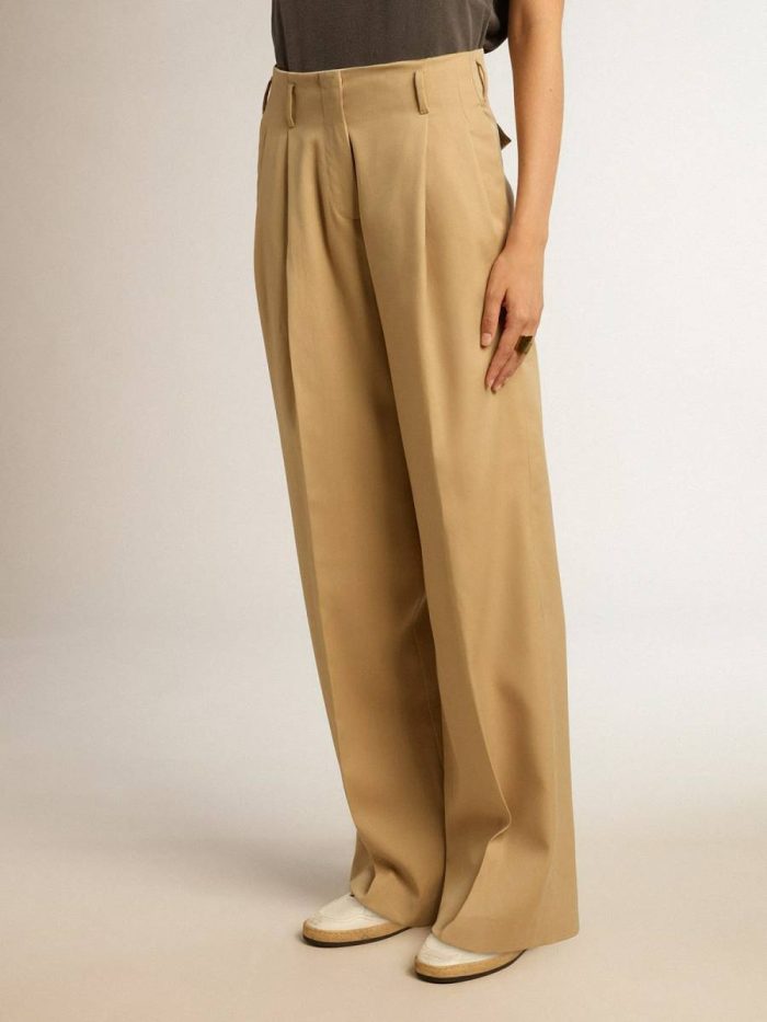 Women’s Wool Gabardine Pants In Sand Golden Goose Women Sand Jeans & Pants