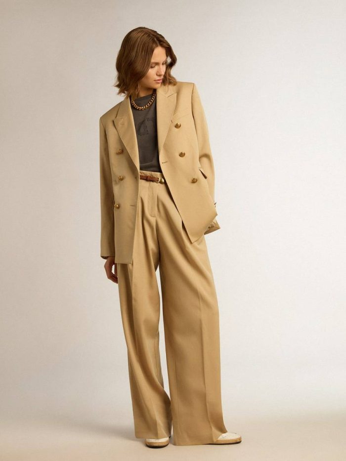 Women’s Wool Gabardine Pants In Sand Golden Goose Women Sand Jeans & Pants