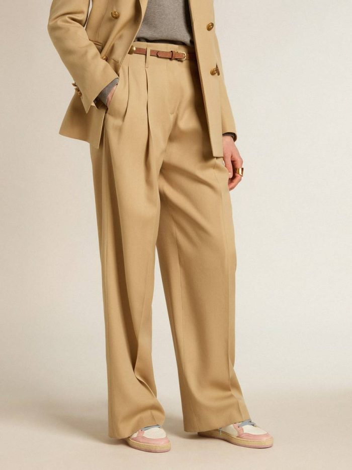 Women’s Wool Gabardine Pants In Sand Golden Goose Women Sand Jeans & Pants