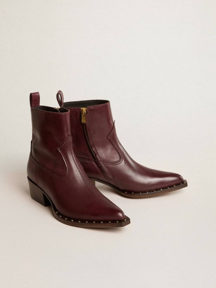 Womens's Low Debbie Boots In Burgundy Leather Burgundy Women Golden Goose Boots