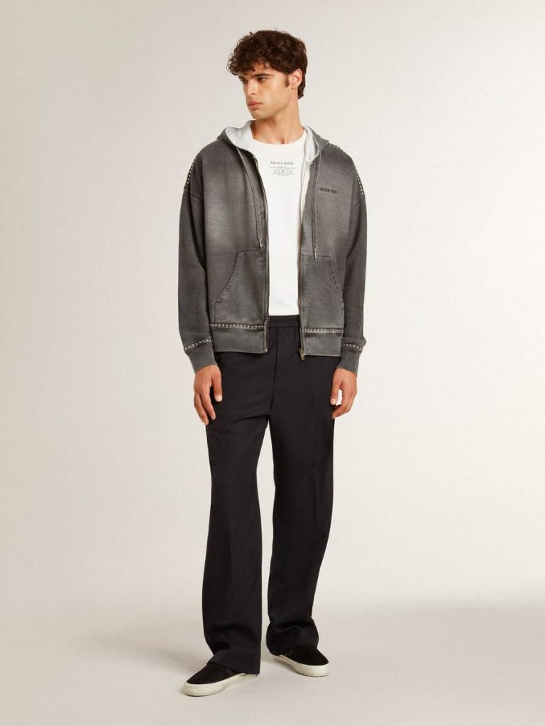 Worn White Men's Worn-White Cotton T-Shirt With Black Lettering T-Shirts & Polo Shirts Men Golden Goose