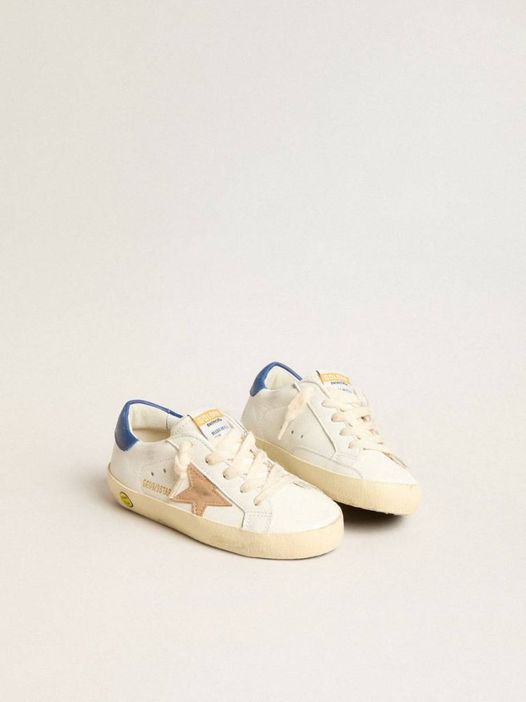 Young Super-Star In Nappa Leather With A Beige Star And Blue Heel Tab Boys (4-10 Years) Golden Goose Kids