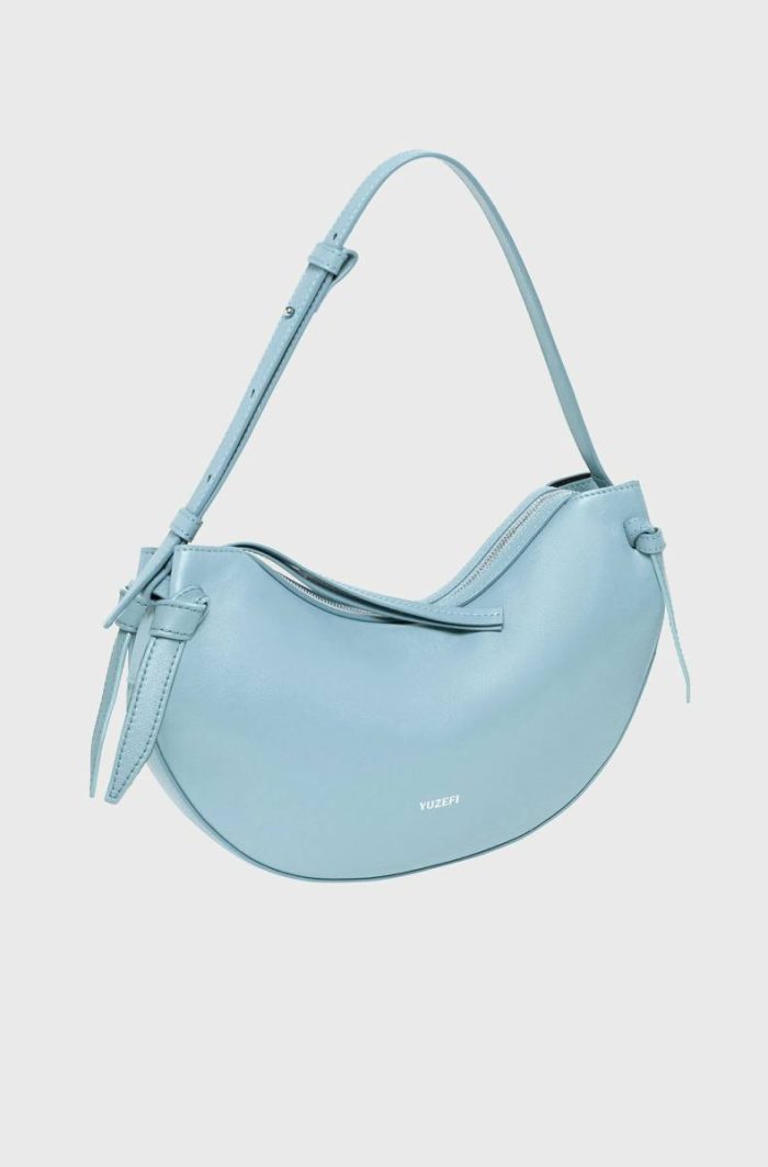 Yuzefi Large Fortune Cookie - Sky Blue Smooth Leather Women Shoulder Bags
