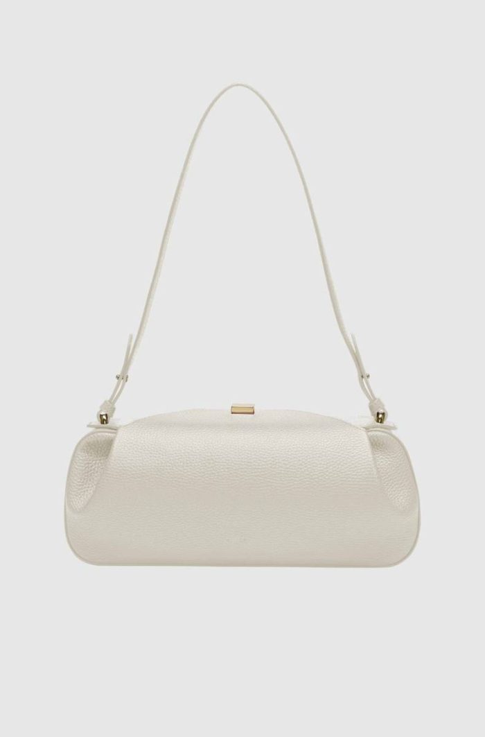 Yuzefi Oyster Clutch - Cream Pebble Grained Leather Women Shoulder Bags Cream