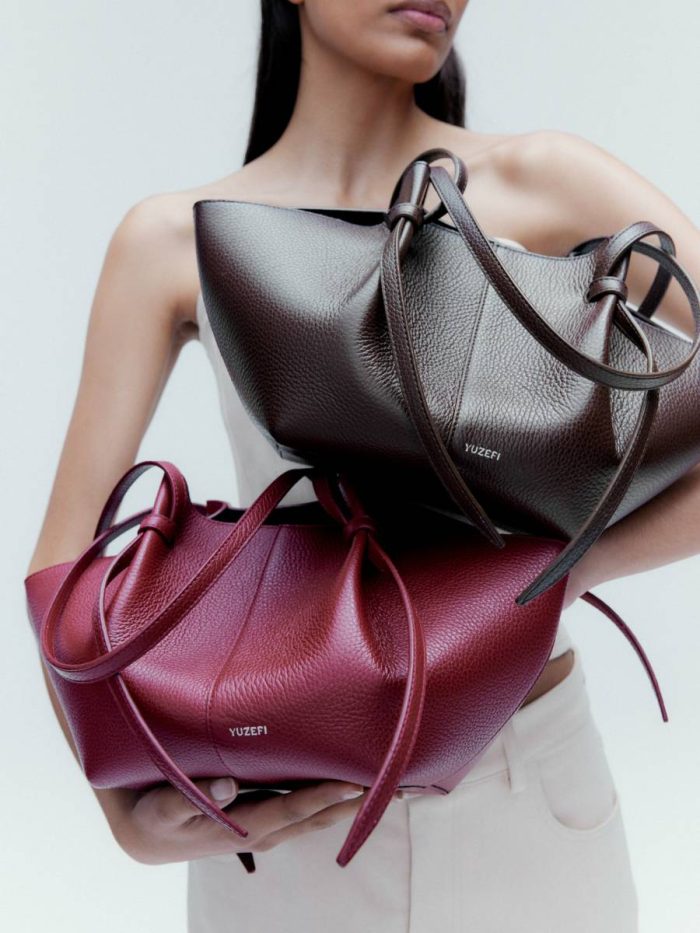 Yuzefi Tote Bags Cranberry Women Mochi - Cranberry Pebble Grained Leather