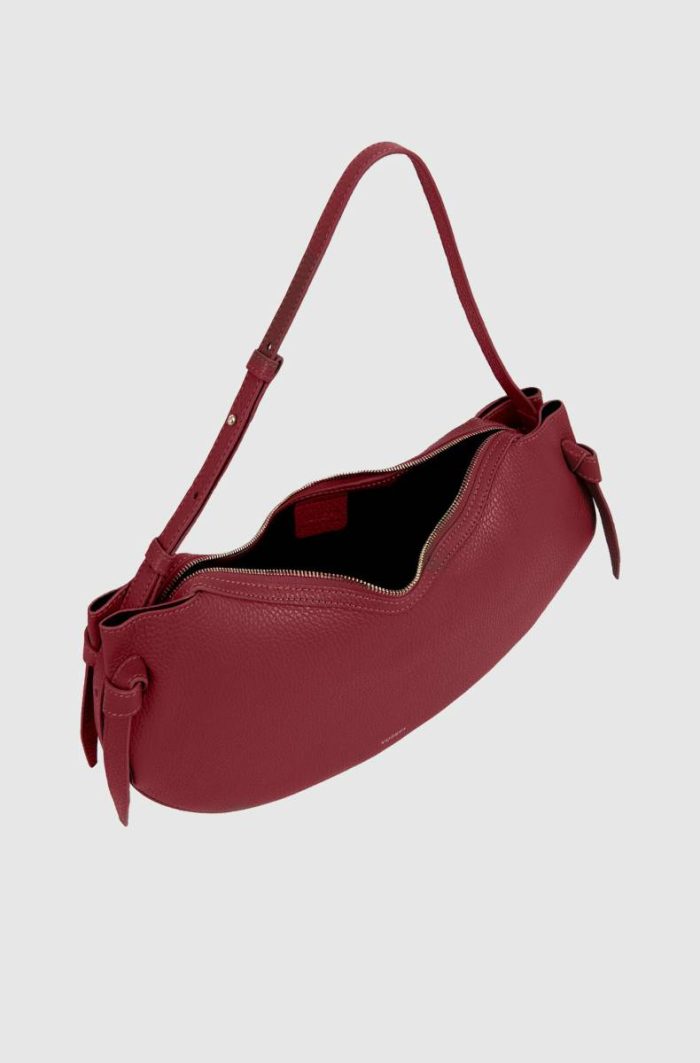Yuzefi Women Cranberry Large Fortune Cookie - Cranberry Pebble Grained Leather Shoulder Bags