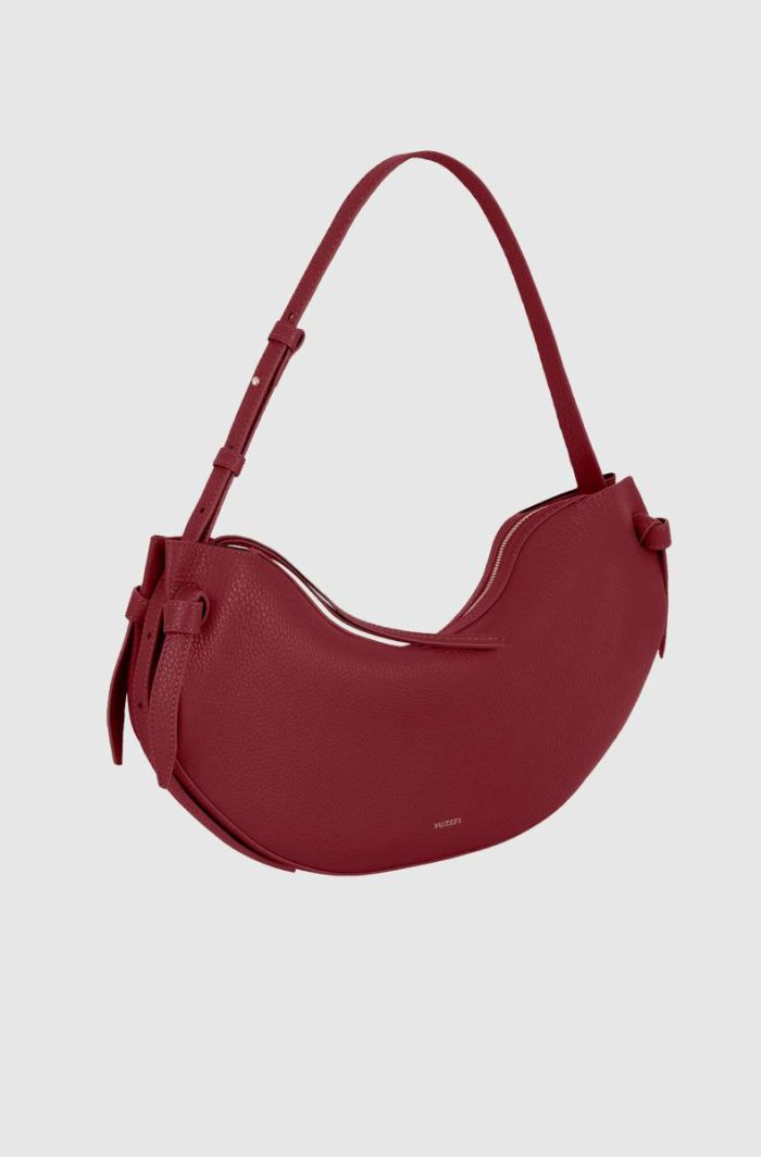 Yuzefi Women Cranberry Large Fortune Cookie - Cranberry Pebble Grained Leather Shoulder Bags