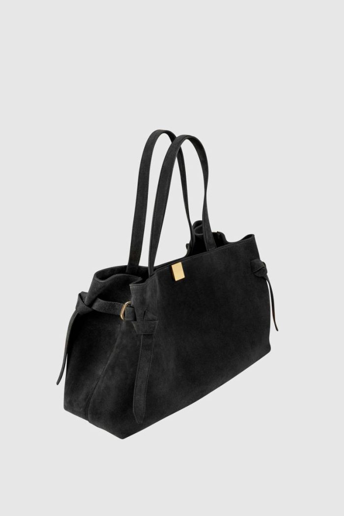 Yuzefi Women Gyoza Tote - Black Suede Tote Bags