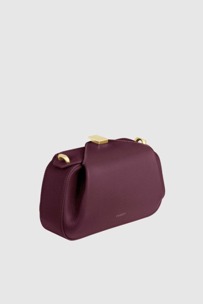 Yuzefi Women Wine Crossbody Bags Mini Oyster Clutch - Wine Pebble Grained Leather