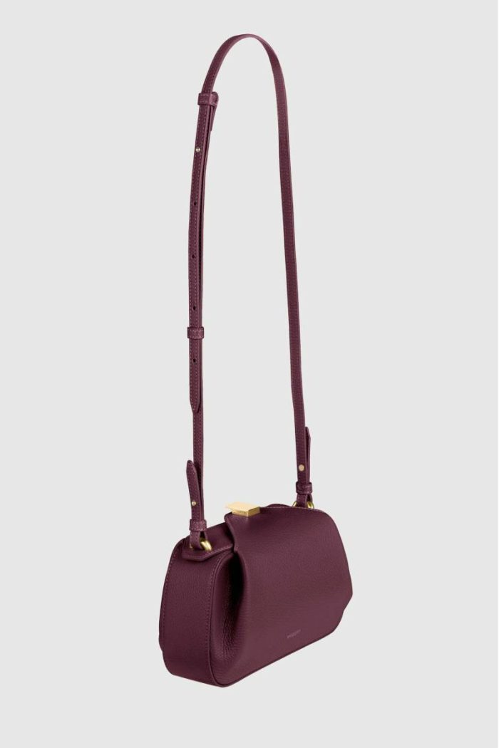 Yuzefi Women Wine Crossbody Bags Mini Oyster Clutch - Wine Pebble Grained Leather