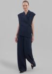 Alia Wide Leg Trousers - Navy Bottoms Blue Women The Frankie Shop