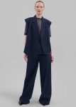 Alia Wide Leg Trousers - Navy Bottoms Blue Women The Frankie Shop
