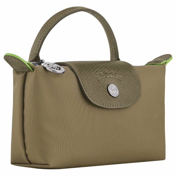 Artichoke Longchamp Women Pouches & Cases Le Pliage Green Pouch With Handle Artichoke - Recycled Canvas