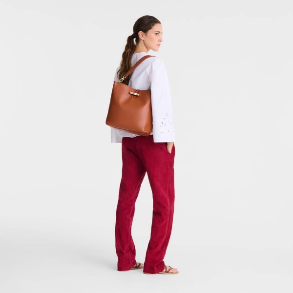 Bark Le Roseau M Hobo Bag Bark - Leather Longchamp Women Leather Bags