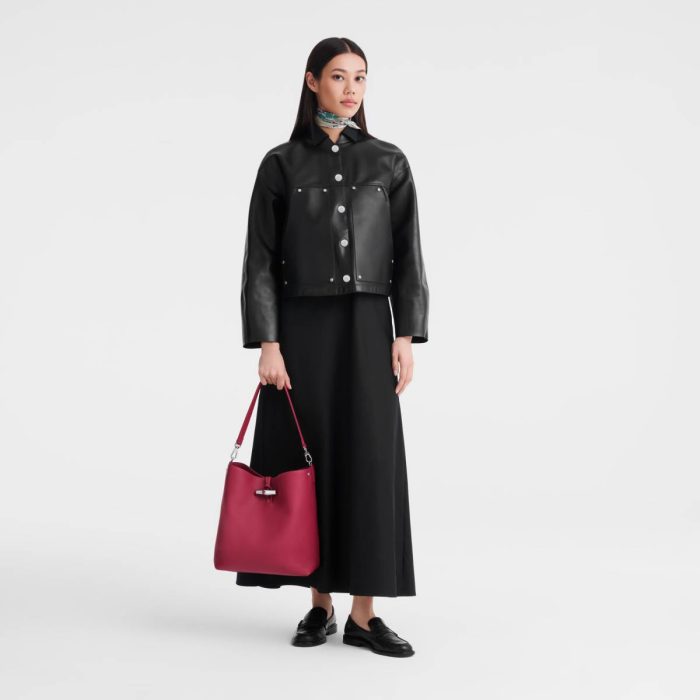 Beetroot Women Leather Bags Le Roseau M Shoulder Bag Beetroot - Leather Longchamp