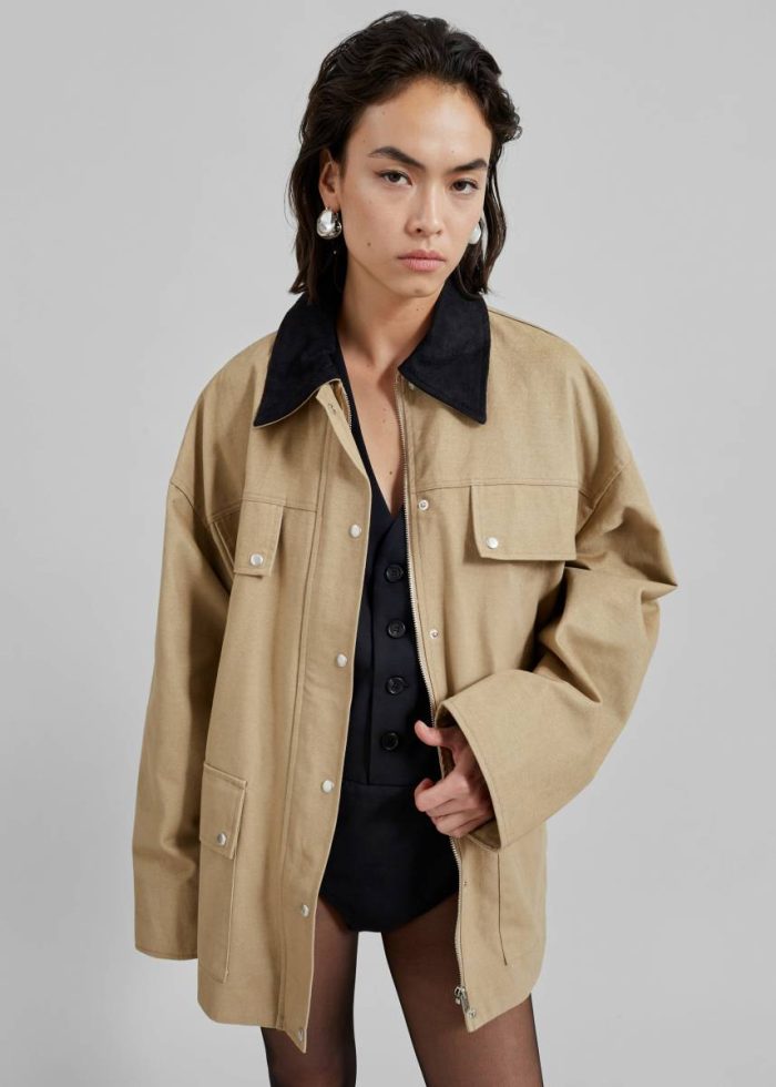 Beige Outerwear Stevan Contrast Collar Cargo Jacket - Beige Women The Frankie Shop