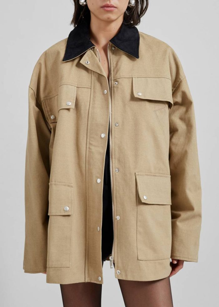 Beige Outerwear Stevan Contrast Collar Cargo Jacket - Beige Women The Frankie Shop