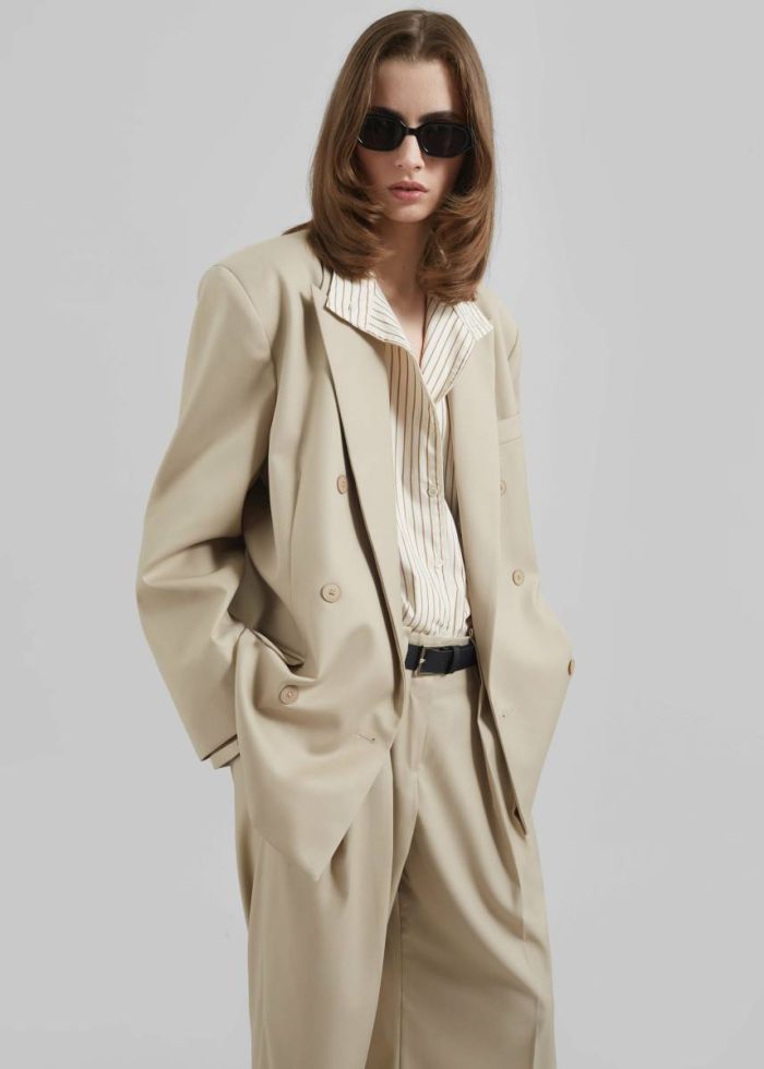 Beige Outerwear Women The Frankie Shop Orsay Boxy Double Breasted Blazer - Beige