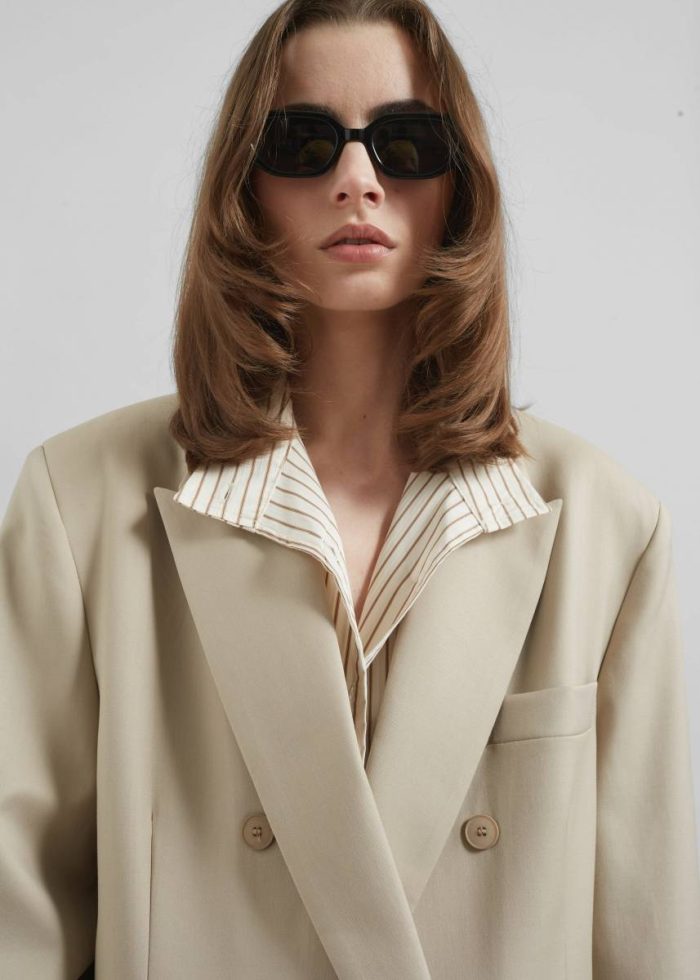 Beige Outerwear Women The Frankie Shop Orsay Boxy Double Breasted Blazer - Beige