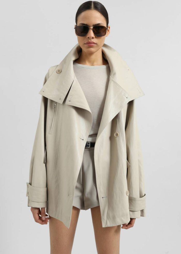 Beige The Frankie Shop Women Outerwear Amunta Faux Leather Trench Jacket - Light Beige