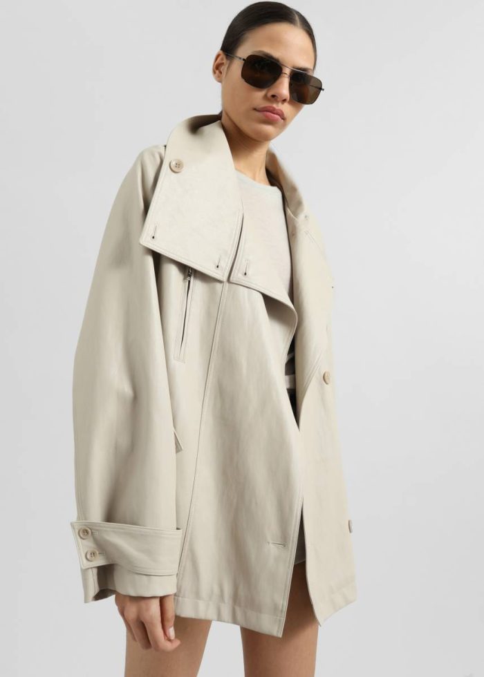 Beige The Frankie Shop Women Outerwear Amunta Faux Leather Trench Jacket - Light Beige