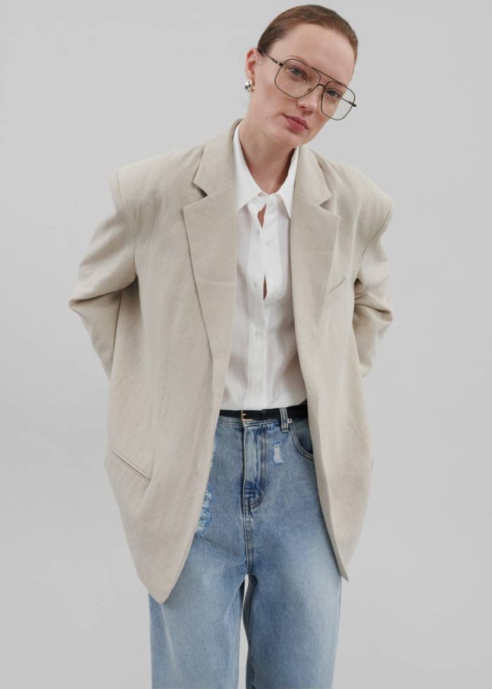 Beige Women The Frankie Shop Keenan Linen Oversized Blazer - Sand Outerwear