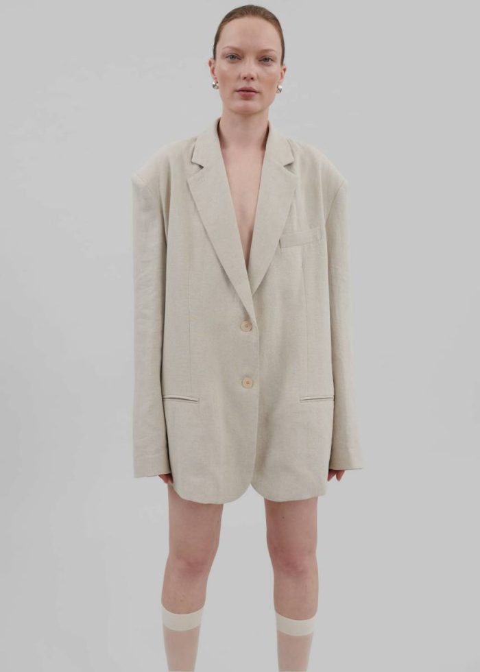 Beige Women The Frankie Shop Keenan Linen Oversized Blazer - Sand Outerwear