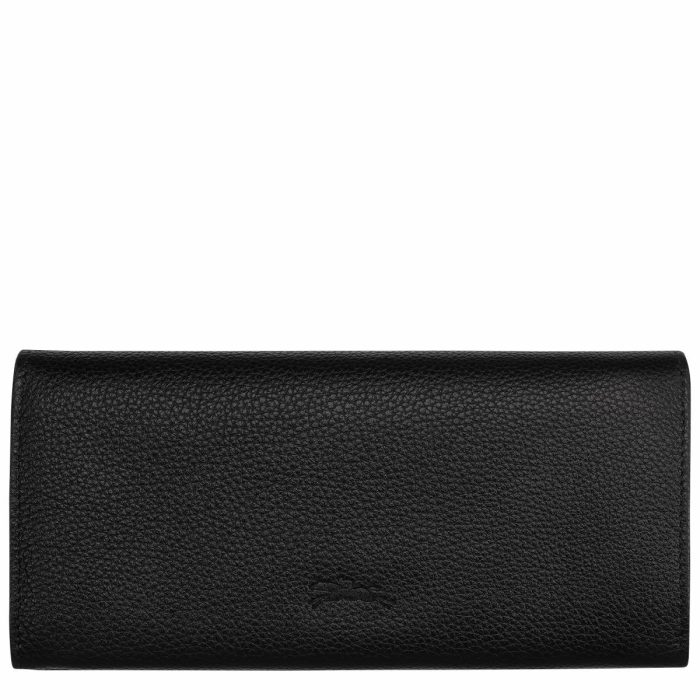 Black Longchamp Women Le Foulonné Continental Wallet Black - Leather Leather Wallets