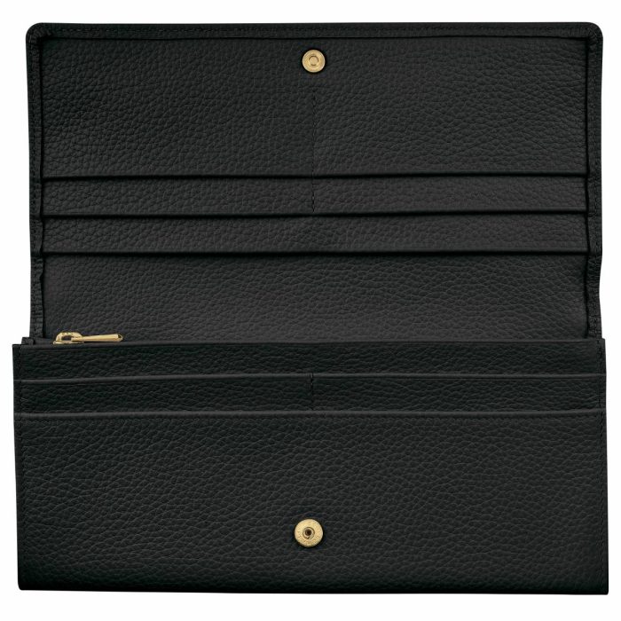 Black Longchamp Women Le Foulonné Continental Wallet Black - Leather Leather Wallets