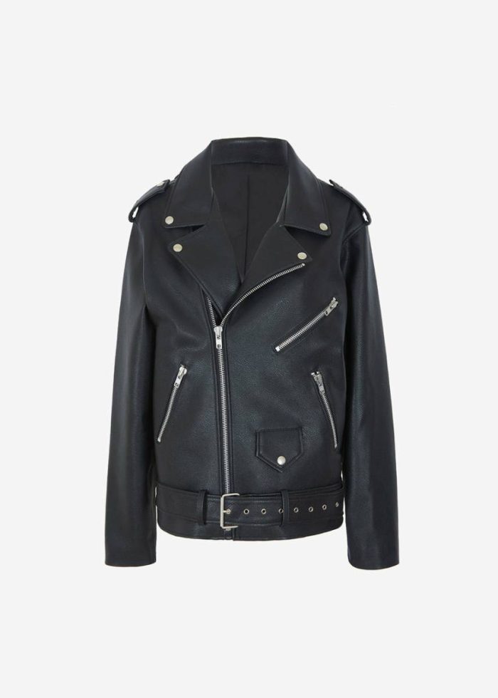 Black Outerwear The Frankie Shop Women Aria Faux Leather Jacket - Black